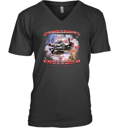 Bombardiro Crocodilo Italian Brainrot Meme Crocodile V Neck T Shirt