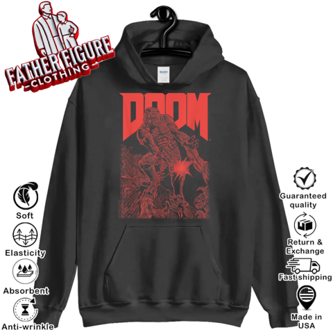 Doom Red Sketched Cover Art Retro Video Game Hoodie