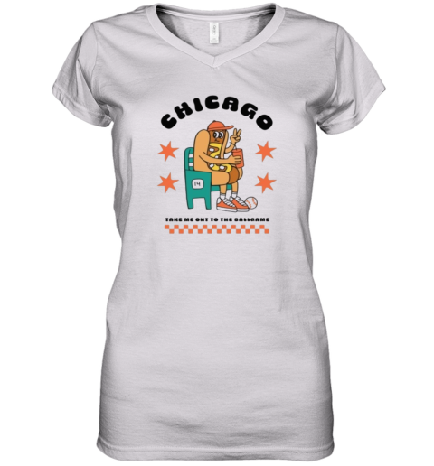 Chicago Hot Dog Mascot Take Me Out To The Ballgame Women039S V Neck T Shirt
