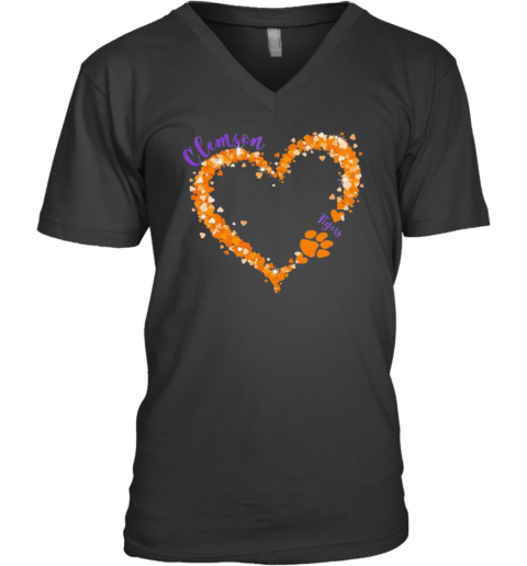Clemson Tigers Pride Big Hearts With The Tigers Logo V Neck T Shirt